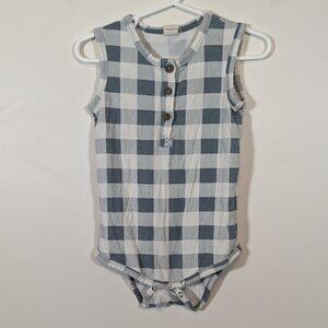 Kate Quinn Bamboo Sleeveless Bodysuit 12-18M Grey Plaid Henley GUC